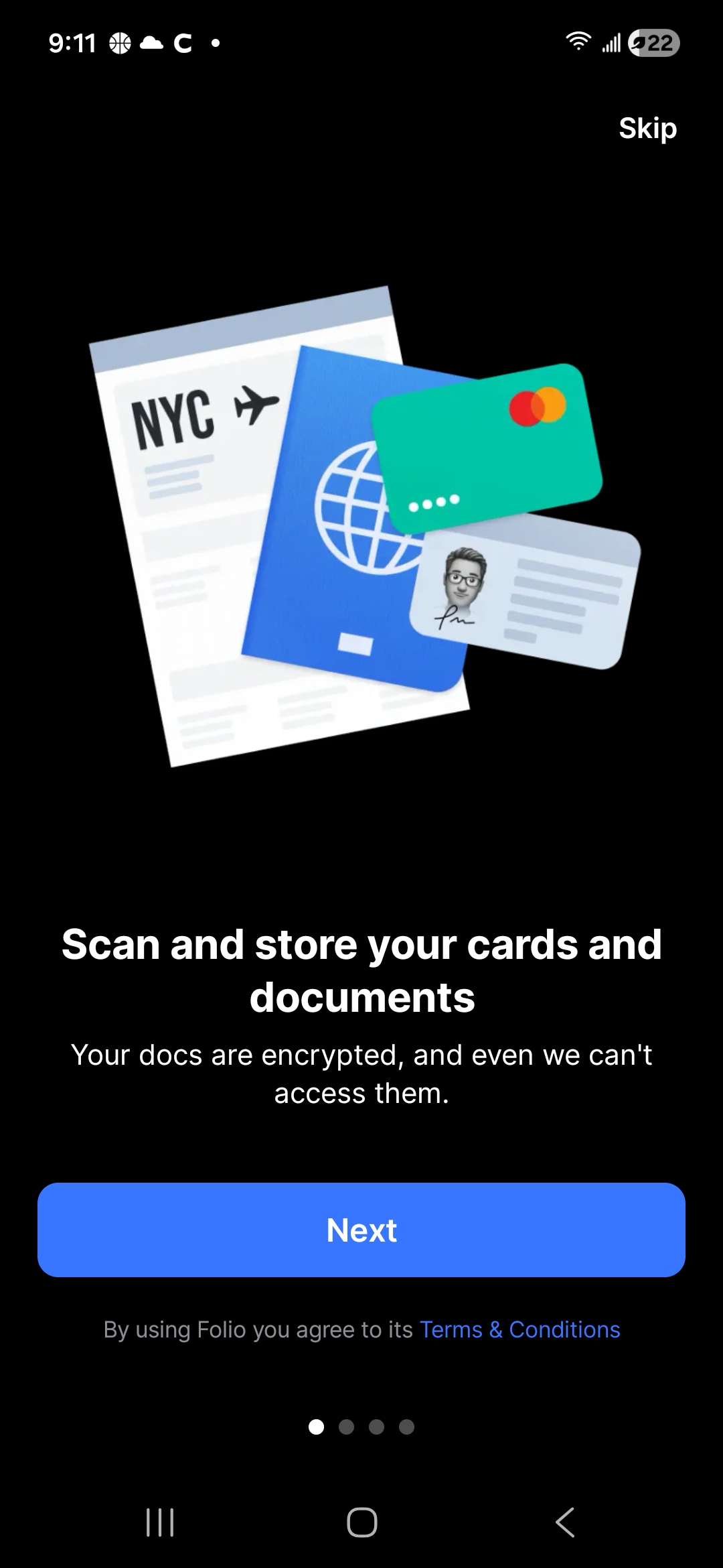 Scan and store your cards and documents